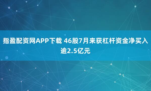 指盈配资网APP下载 46股7月来获杠杆资金净买入逾2.5亿元