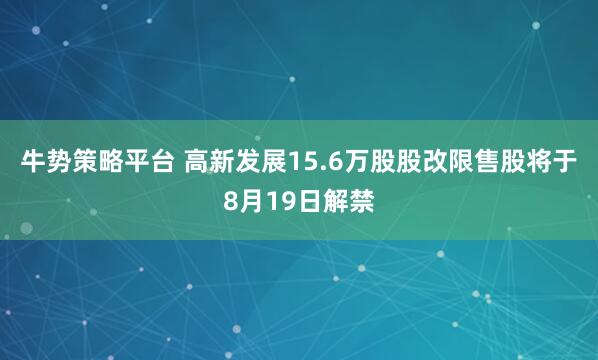 牛势策略平台 高新发展15.6万股股改限售股将于8月19日解禁